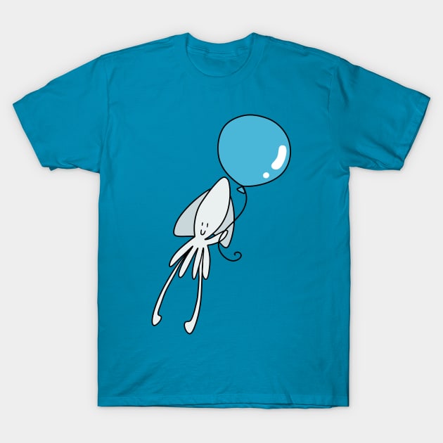 White Squid Blue Balloon T-Shirt by saradaboru